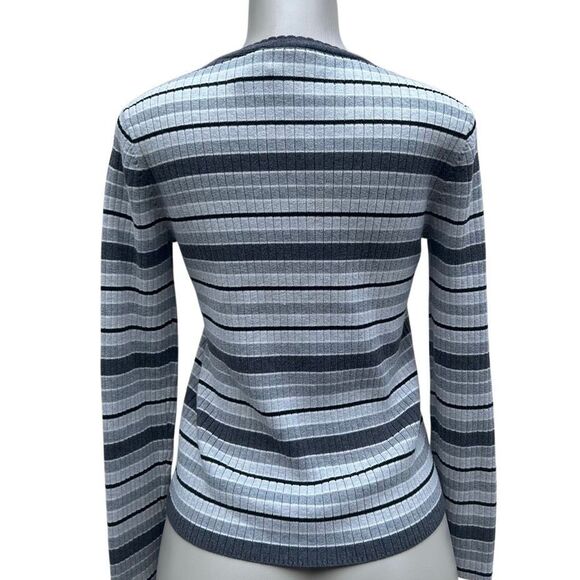 Liz Claiborne Lizsport Sweater Womens Medium Gray Striped Ribbed Stain Resistant - Picture 12 of 12